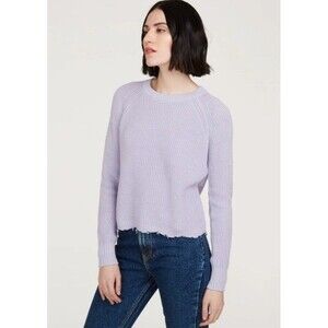 Cotton by Autumn Cashmere  Distressed Scallop Shaker  In Vapor Sweater Size XS